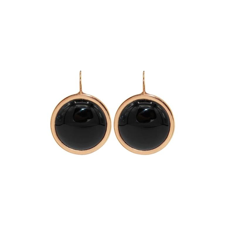 Black agate 18 Karat Pink Gold Earrings For Sale