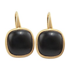 Black Agate 18 Karat Yellow Gold Earrings
