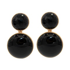 Black Agate 18 Karat Yellow Gold Earrings