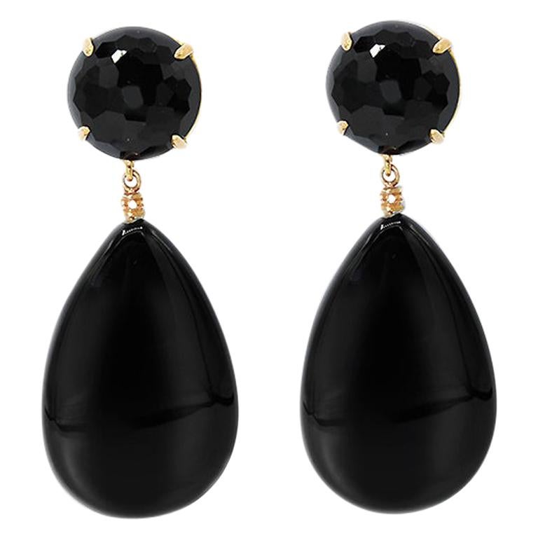 Black Agate 18 Karat Yellow Gold Earrings For Sale at 1stDibs