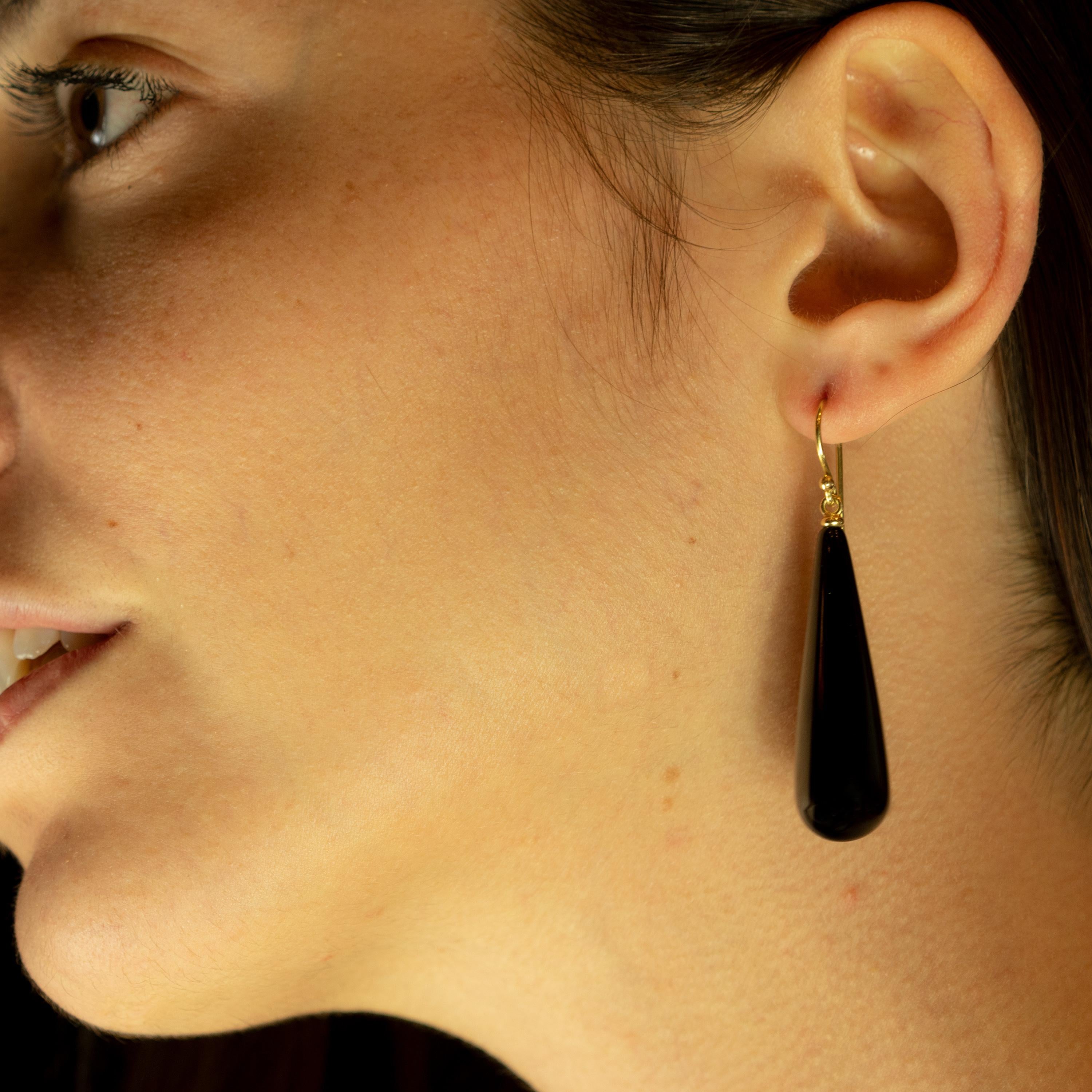 Donna Orecchini da cocktail in agata nera in oro giallo 18 carati con pendente a lacrima, realizzati in modo artigianale. in vendita