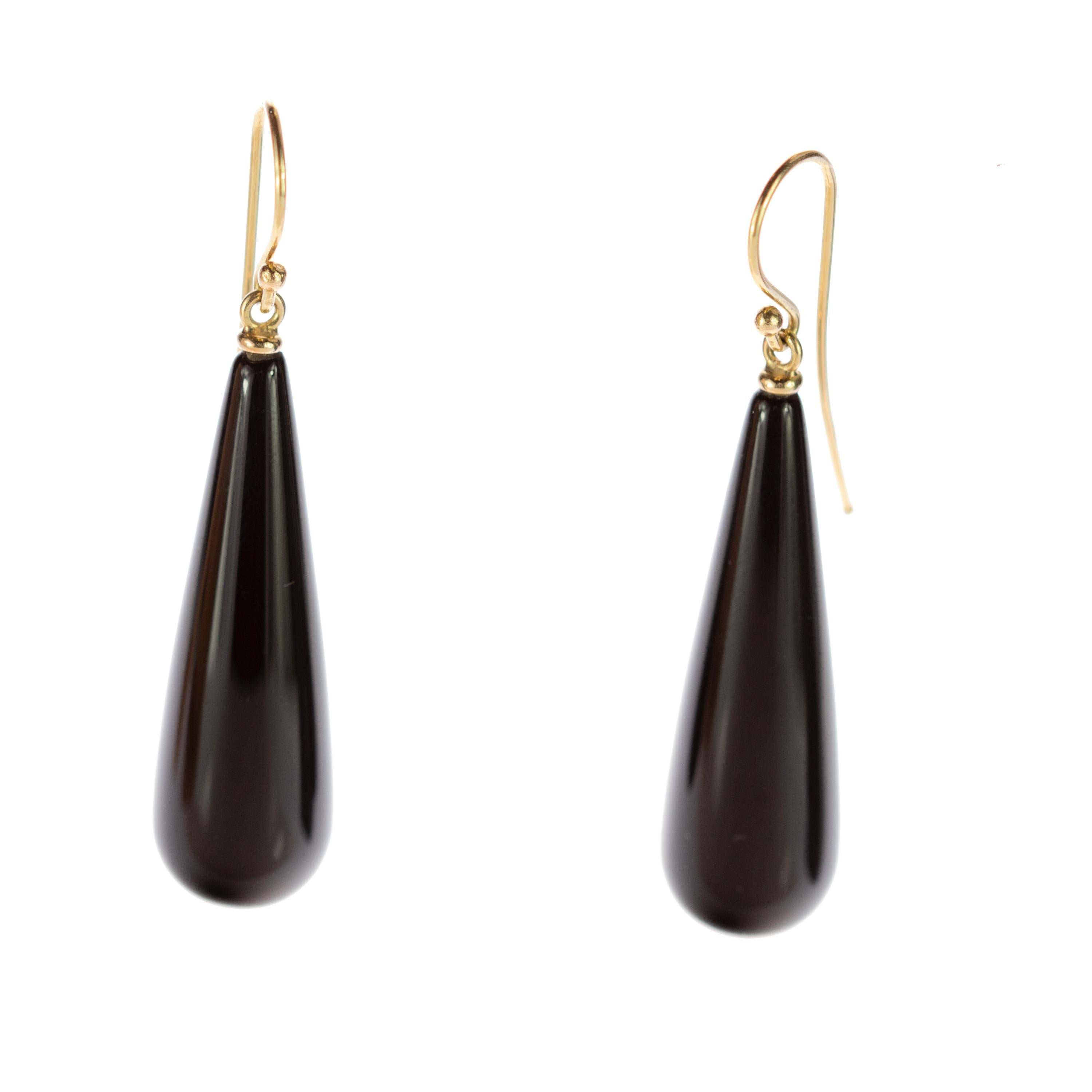 Orecchini da cocktail in agata nera in oro giallo 18 carati con pendente a lacrima, realizzati in modo artigianale. in vendita 1