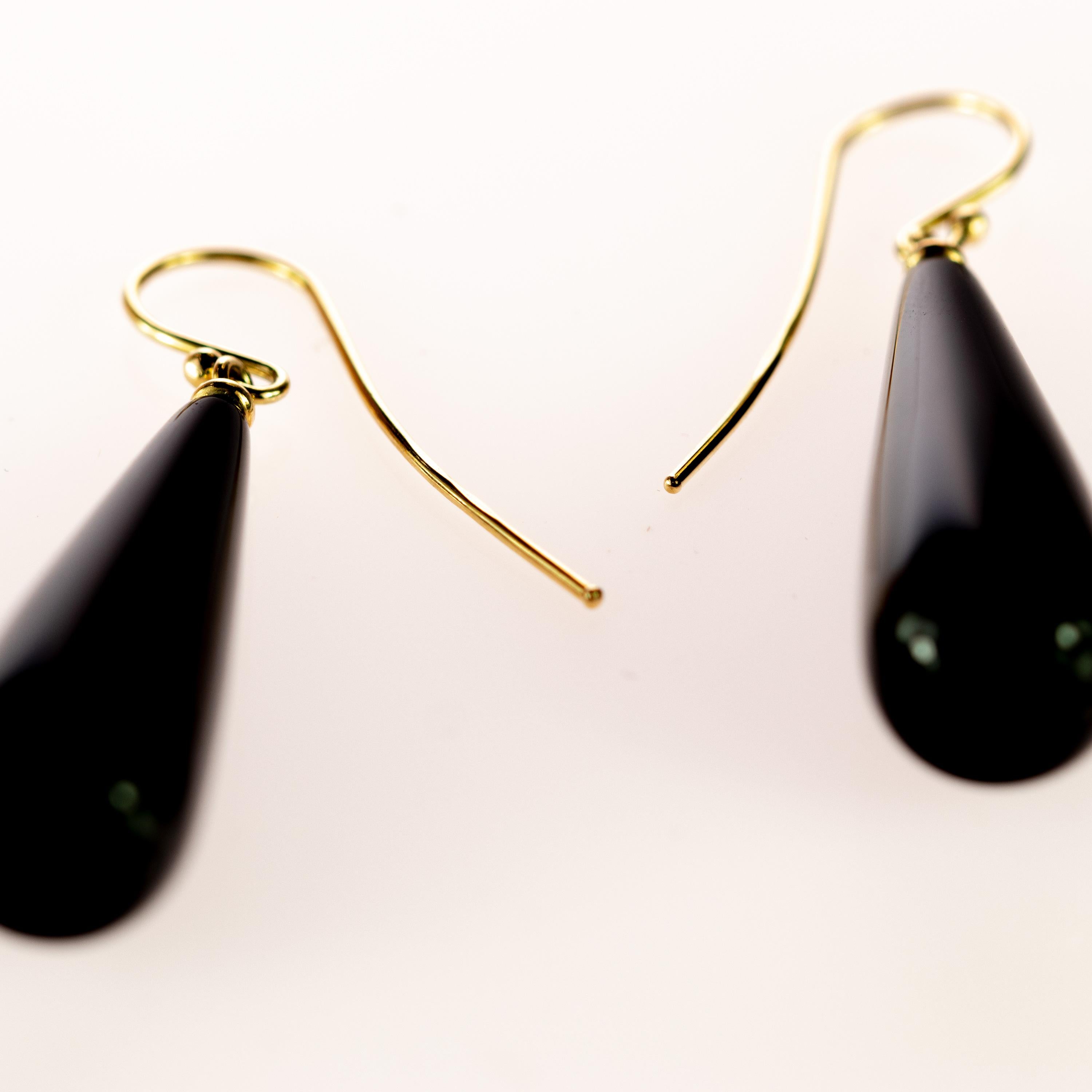 Orecchini da cocktail in agata nera in oro giallo 18 carati con pendente a lacrima, realizzati in modo artigianale. in vendita 2