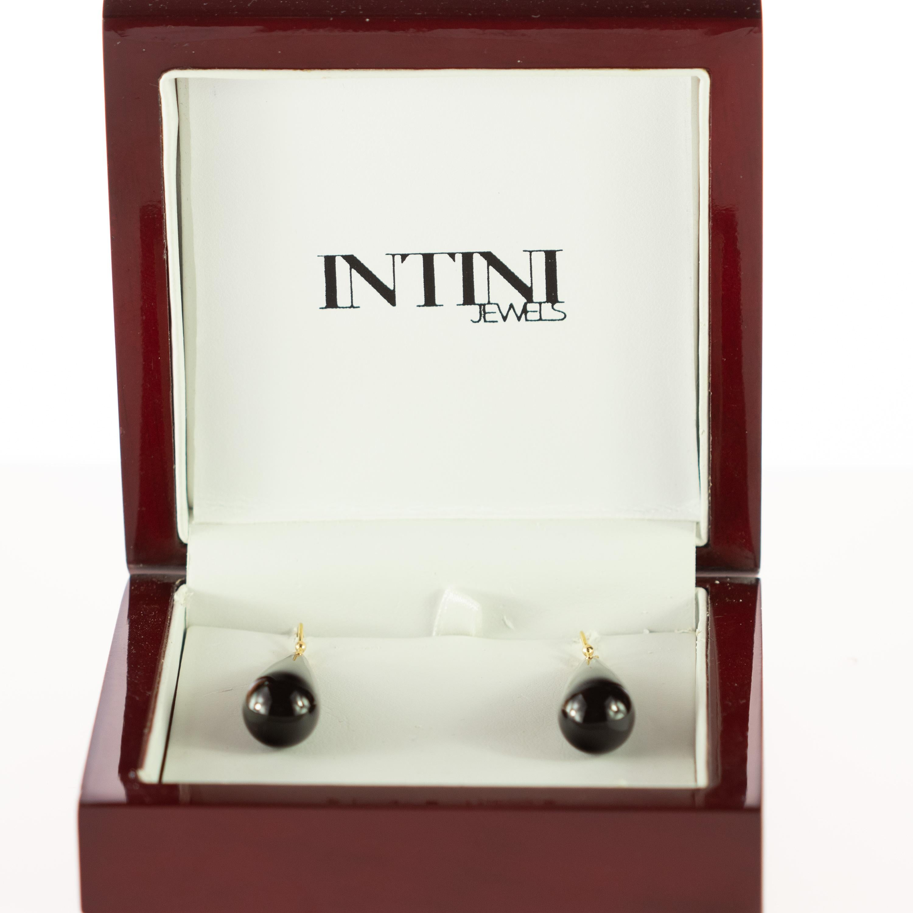 Orecchini da cocktail in agata nera in oro giallo 18 carati con pendente a lacrima, realizzati in modo artigianale. in vendita 3