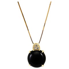 Black Agate and Trio of Champagne Diamond Pendant Set in 18kt Gold Made in Italy