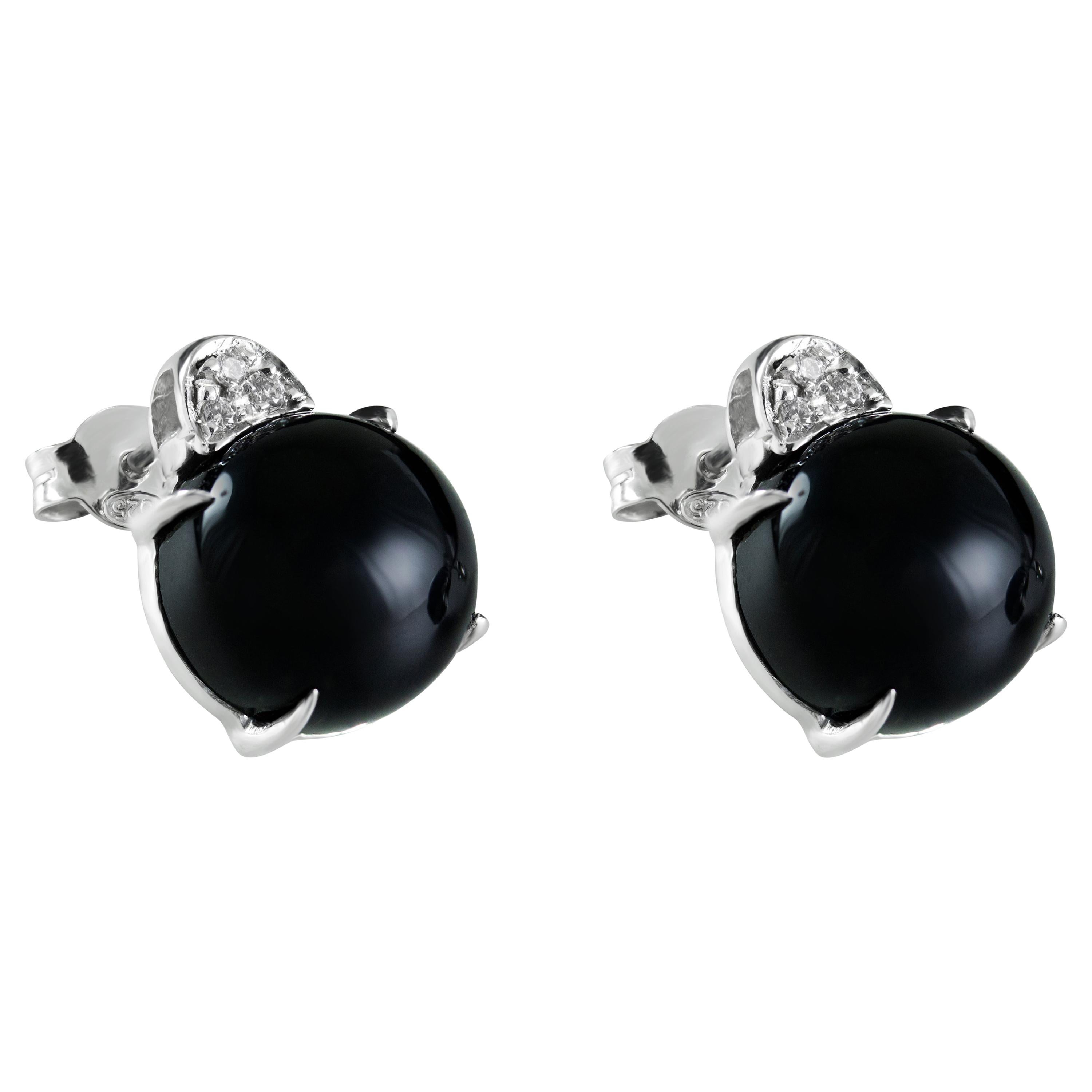 Black Agate and White Diamond Stud Made in Italy Earrings