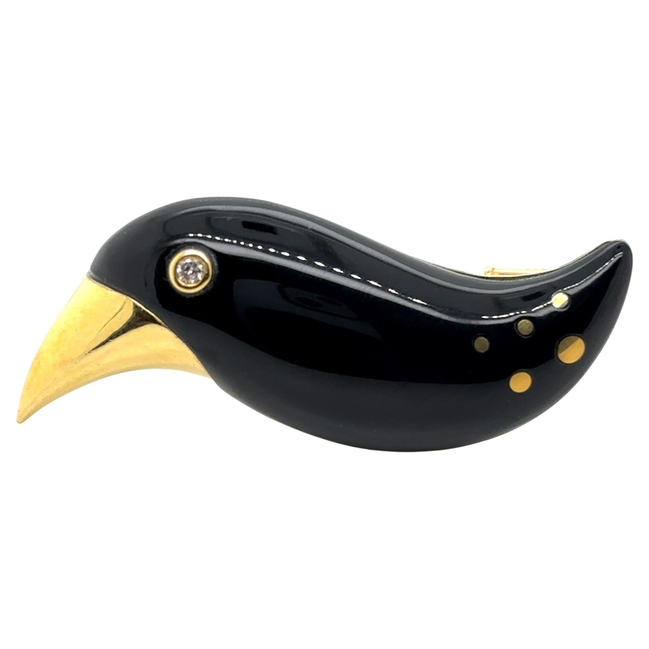 Alfiler Ágata Negra Pájaro