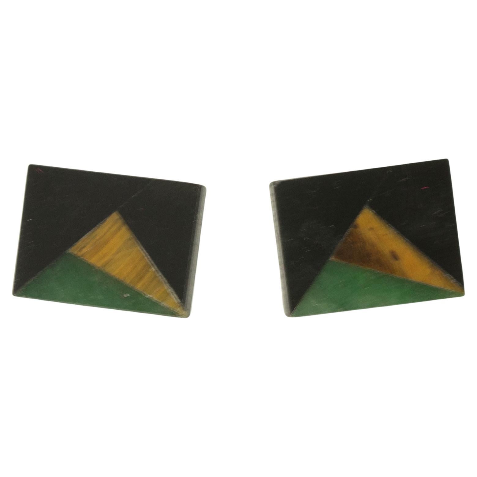 Orecchini artigianali di agata nera in diaspro colorato in oro giallo 14 carati Chic Boho