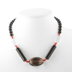 Black Agate Coral Rock Crystal Smoky Quartz Silver Boho Necklace Intini Jewels