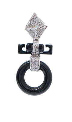 Black Agate, Diamonds, Enamel, Platinum Earrings.