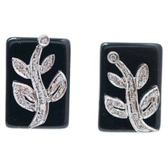 Black Agate, Diamonds, White Gold Earrings.