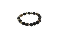 Black Agate Earth Gemstone Round Chakra Beads Stretchy Unique Statement Bracelet