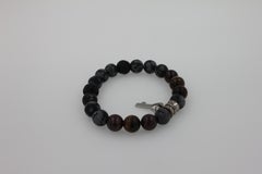 Black Agate Earth Gemstone Round Chakra Beads Stretchy Unique Statement Bracelet