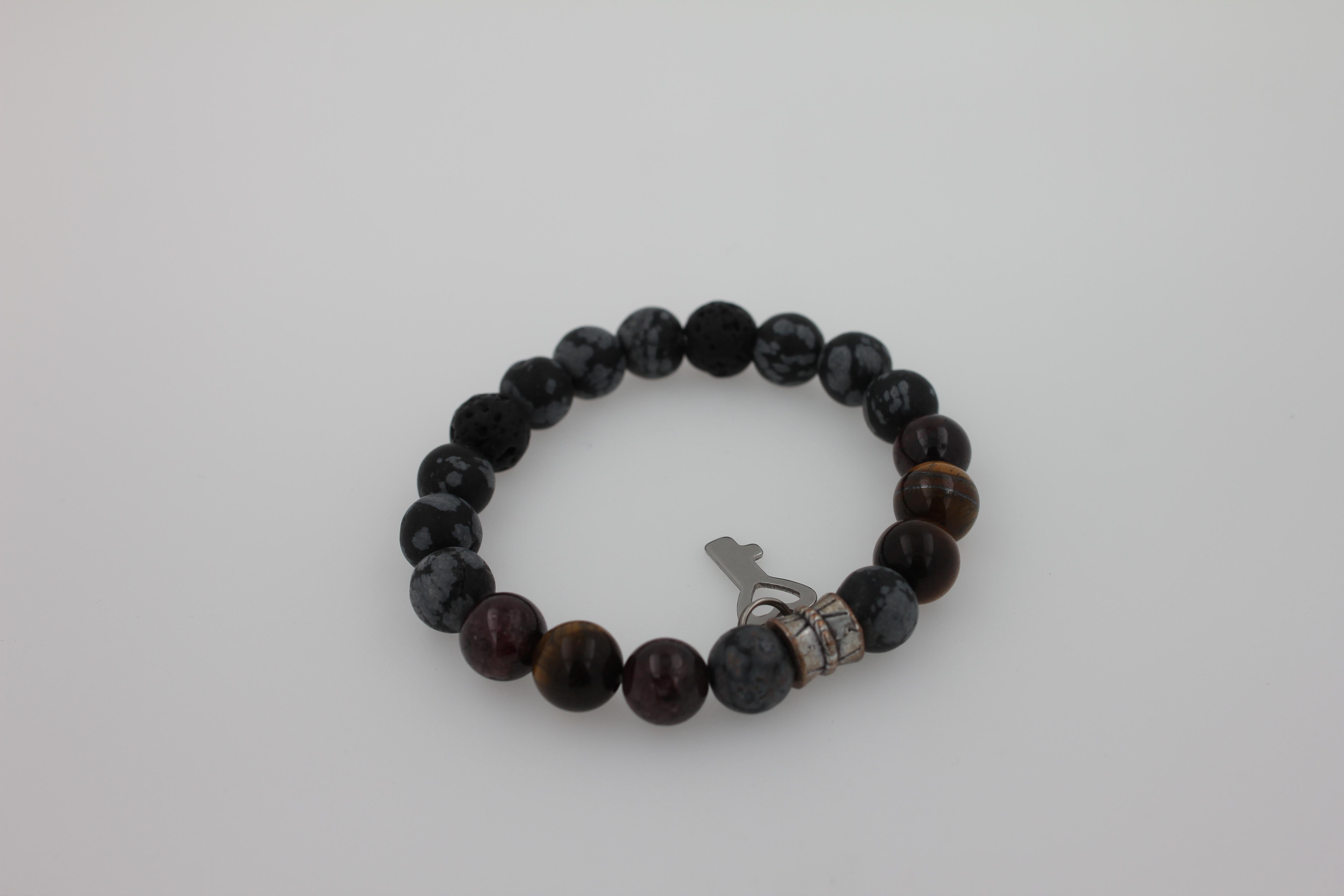 Round Cut Black Agate Earth Gemstone Round Chakra Beads Stretchy Unique Statement Bracelet For Sale