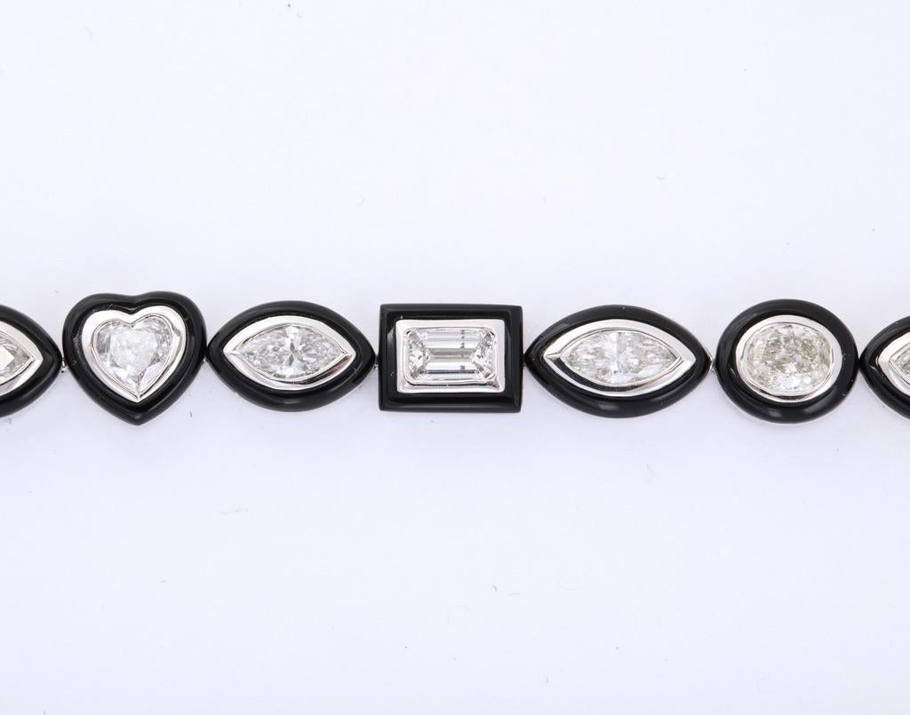 Black Agate Fancy Shape Diamond White Gold Bracelet 1