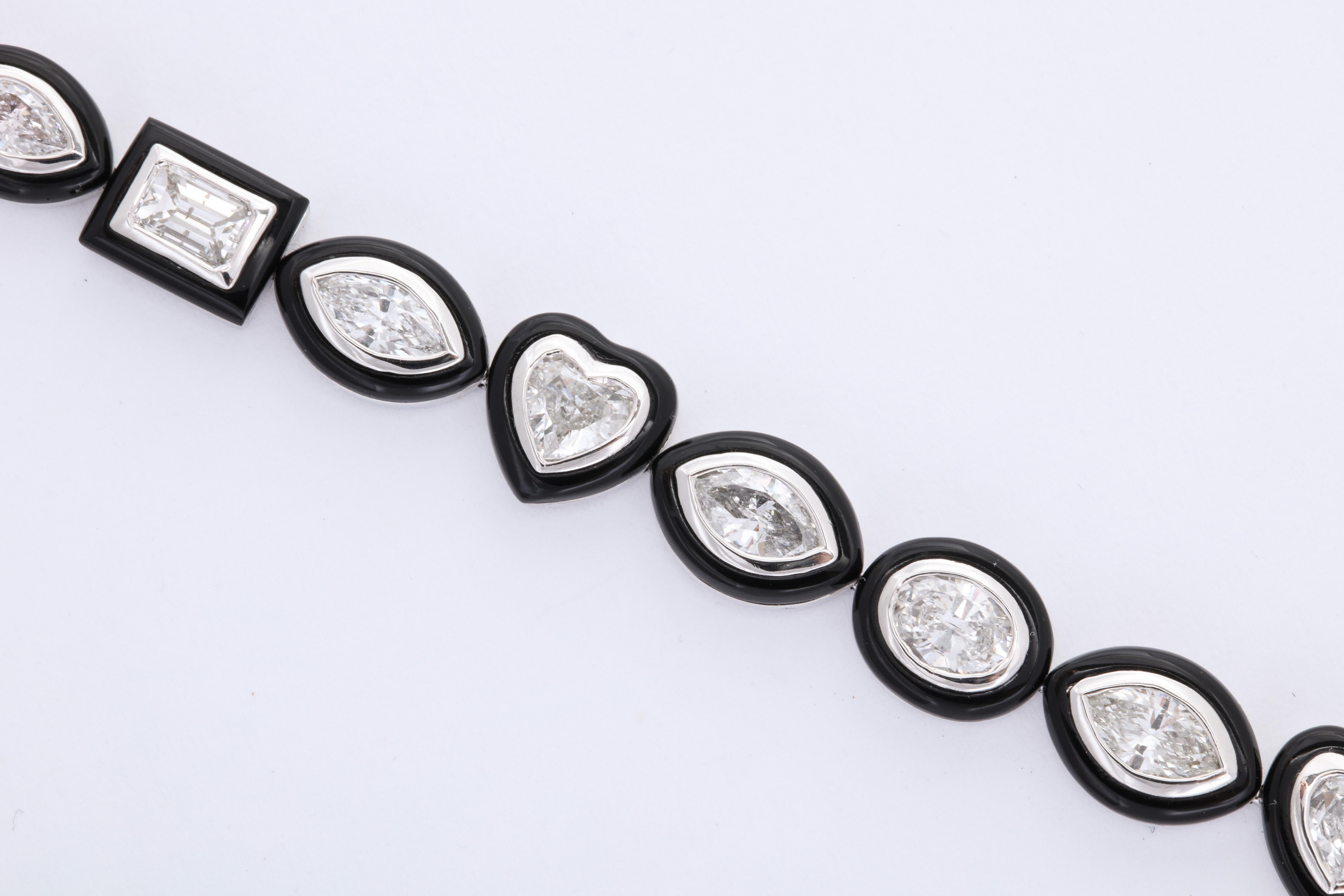 Black Agate Fancy Shape Diamond White Gold Bracelet 2