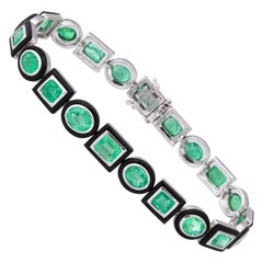 Black Agate Fancy Shape Emerald Gold Bracelet