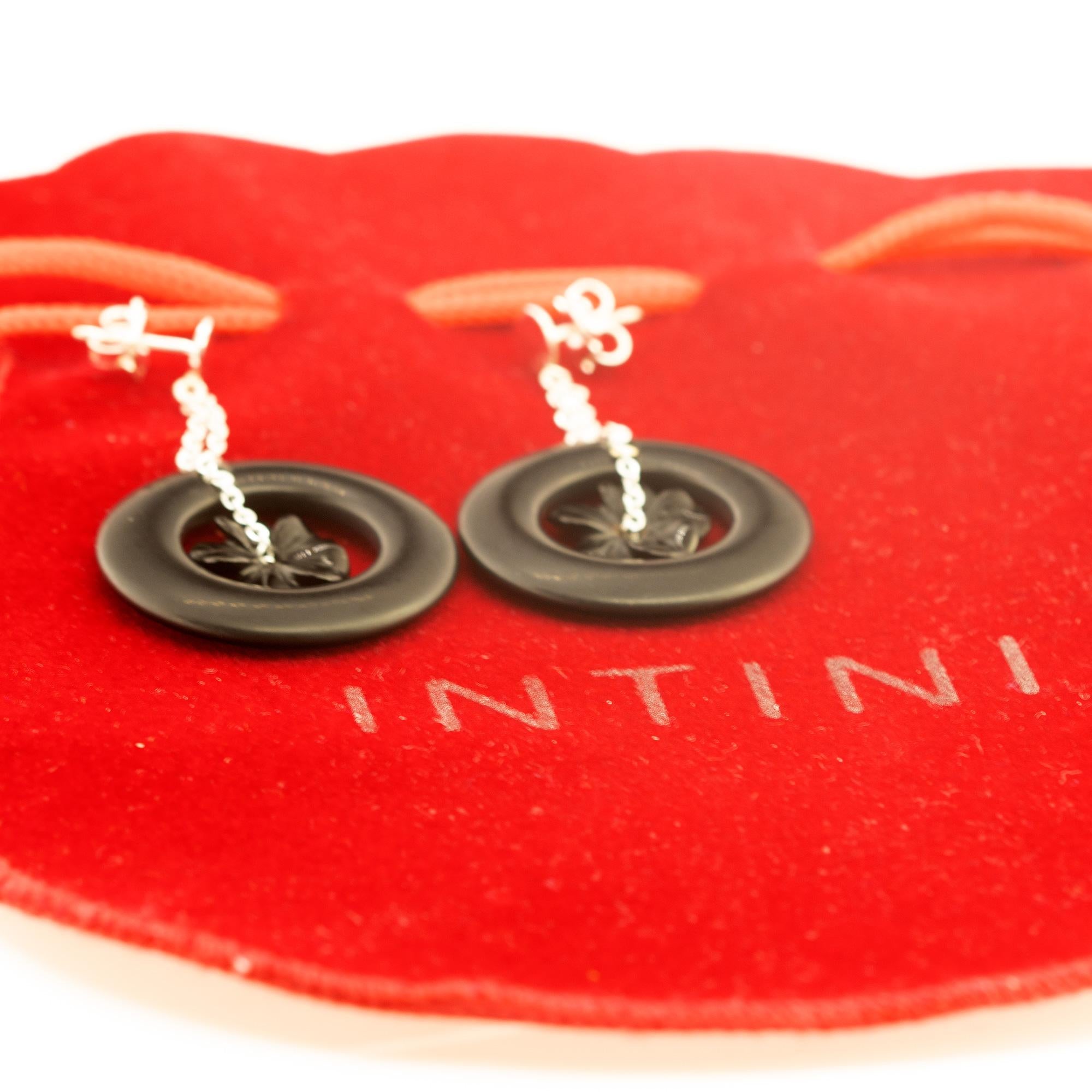 Fiore di agata nera in argento 925 Orecchini da cocktail a molla Intini Jewels In condizioni Nuovo in vendita a Milano, IT