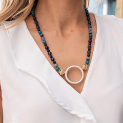 Black Agate, Lapis, Gray Tigers Eye, Blue Apatite & Amethyst Necklace