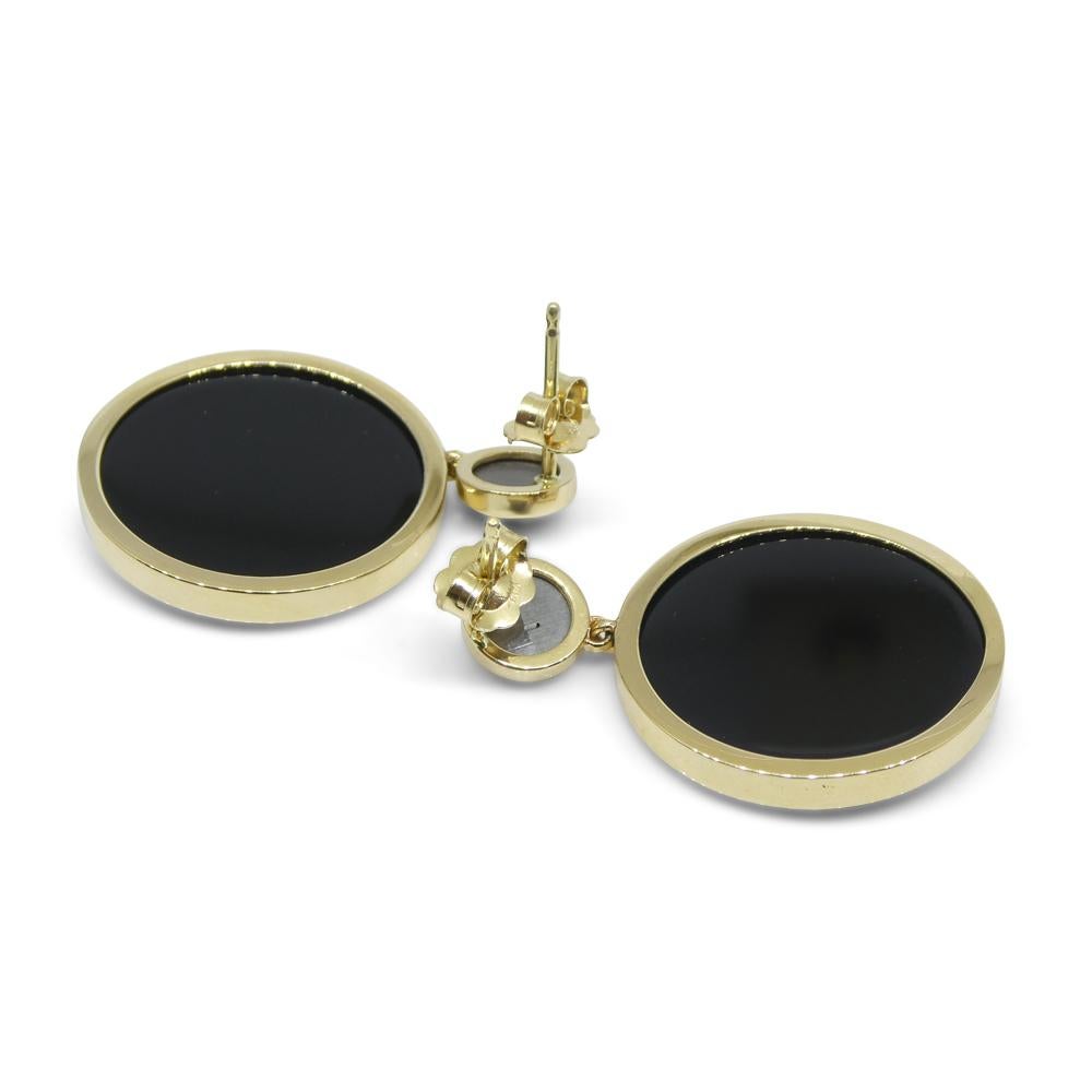 Black Agate Medusa Cameo Earrings with Rose Cut Black Diamonds set in 14k Yellow For Sale 4