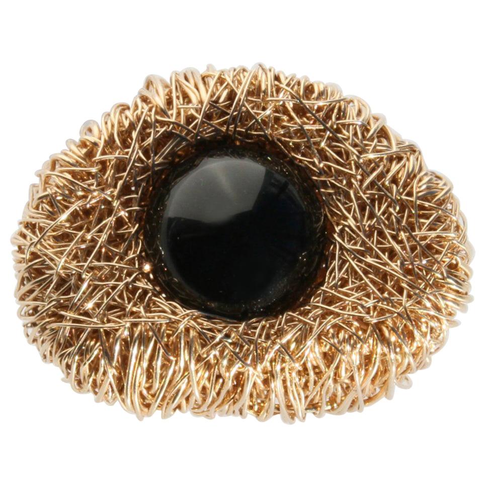 Statement Ring by the Artist with Black Agate in 14 kt Yellow Gold Filled Design 1