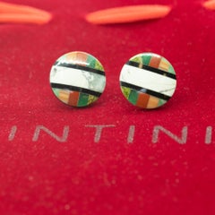 Black Agate Rainbow Round Jasper 14 Karat Gold Stud Chic Cocktail Earrings