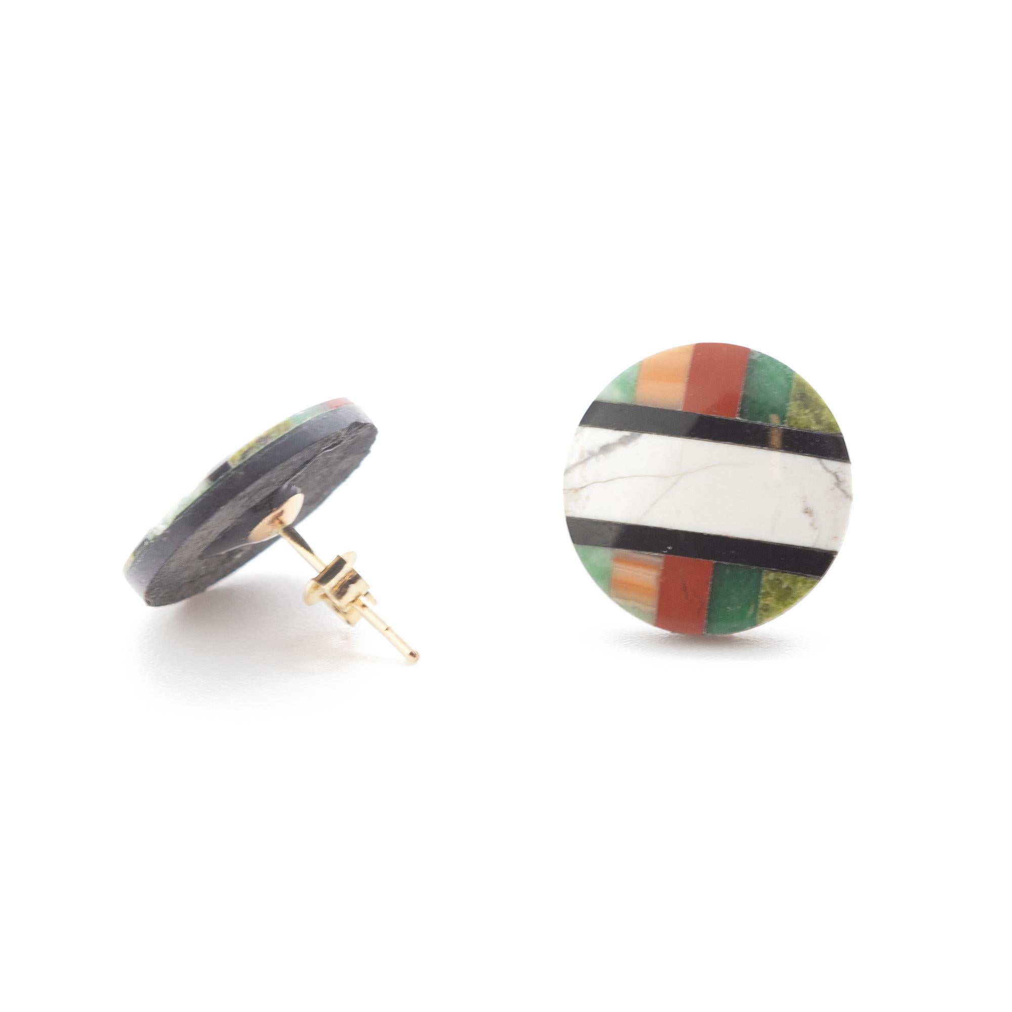 Pendientes de Ágata Negra Arco Iris Jaspe Redondo Oro 14 Kilates Stud Cocktail Chic en Nuevo estado para la venta en Milano, IT