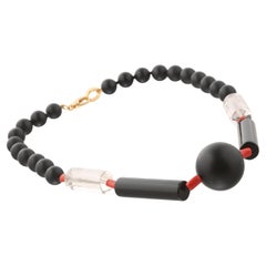 Schwarzer Achat Rot Koralle Bergkristall Silber Boho Choker Halskette Intini Juwelen