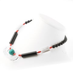 Black Agate Red Coral Rock Crystal Turquoise Silver Boho Necklace Intini Jewels