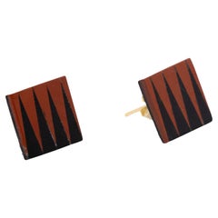 Black Agate Red Jasper Backgammon 14 Karat Yellow Gold Stud Chic Boho Earrings