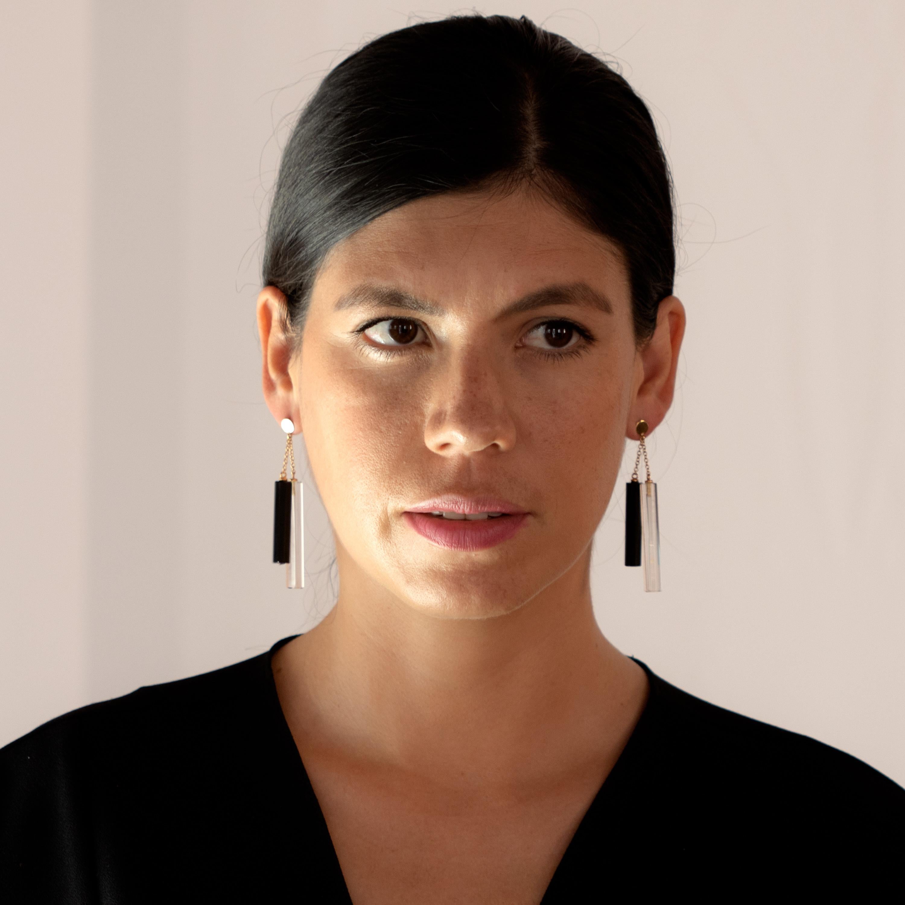 Tubi di cristallo di rocca di agata nera in oro giallo 18 carati Orecchini pendenti in vendita 6