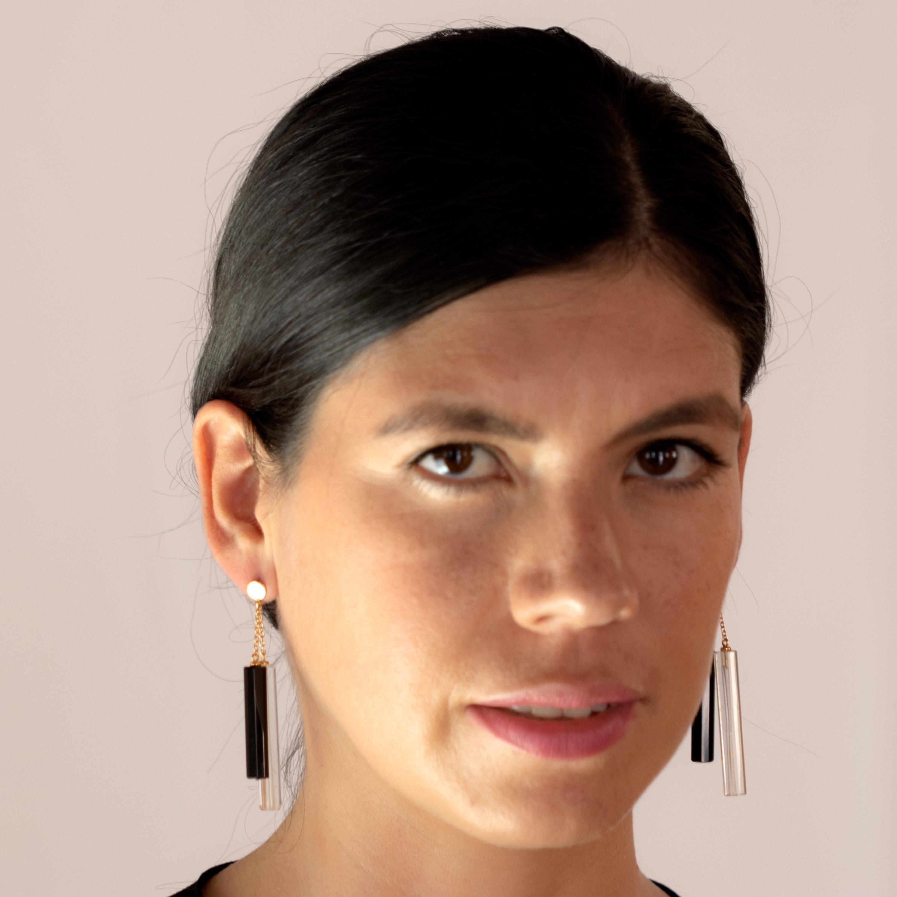 Tubi di cristallo di rocca di agata nera in oro giallo 18 carati Orecchini pendenti in vendita 7