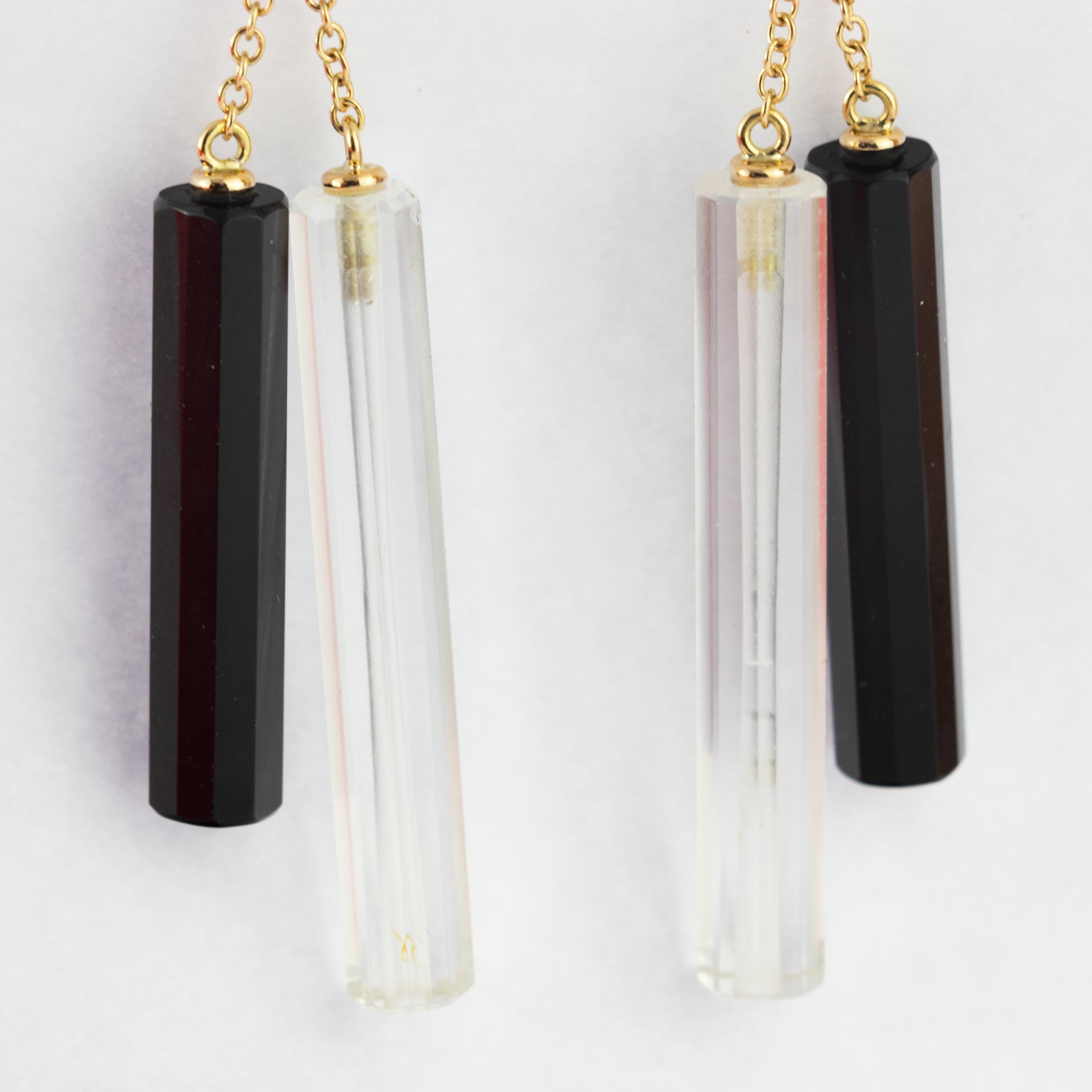 Tubi di cristallo di rocca di agata nera in oro giallo 18 carati Orecchini pendenti In condizioni Nuovo in vendita a Milano, IT