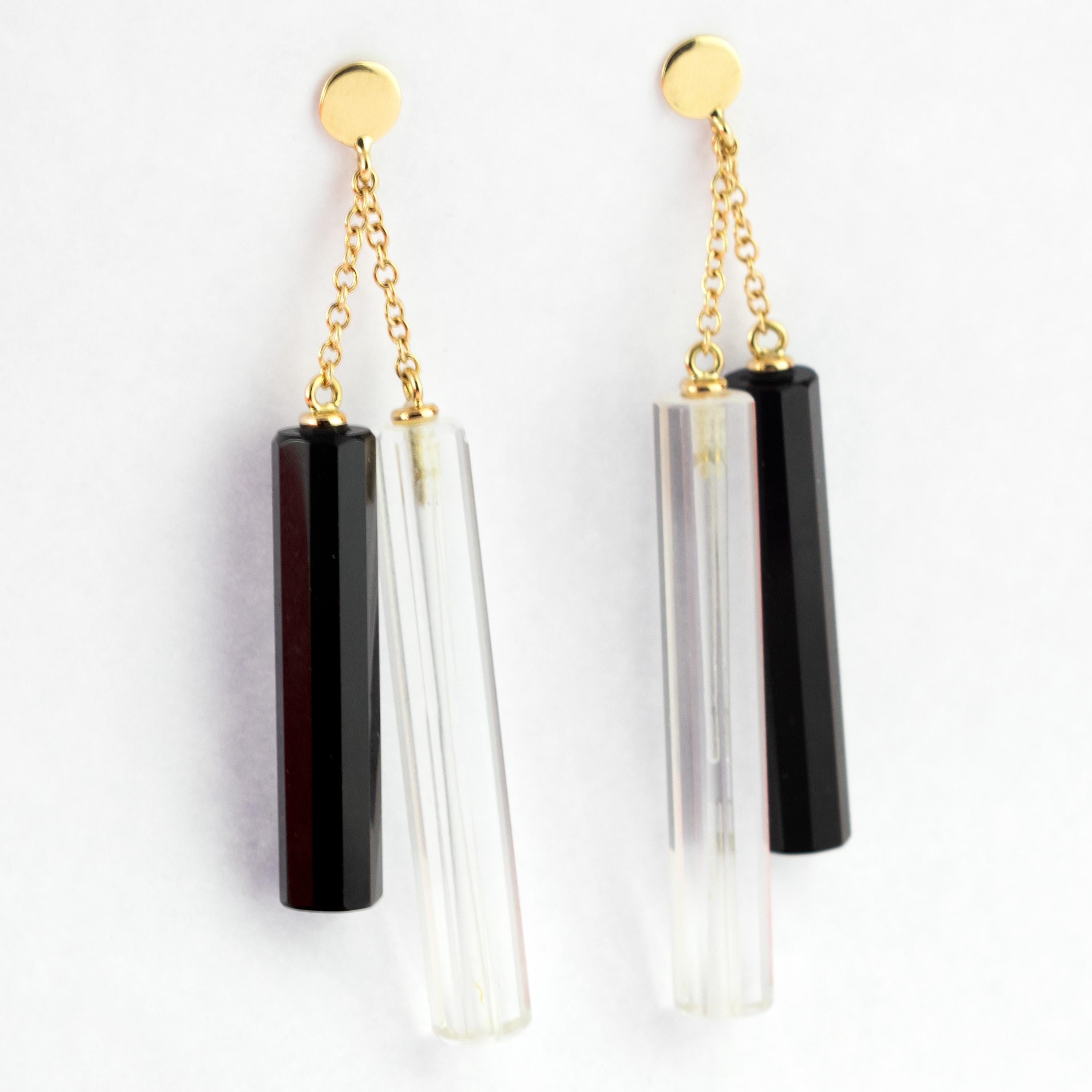 Tubi di cristallo di rocca di agata nera in oro giallo 18 carati Orecchini pendenti in vendita 5