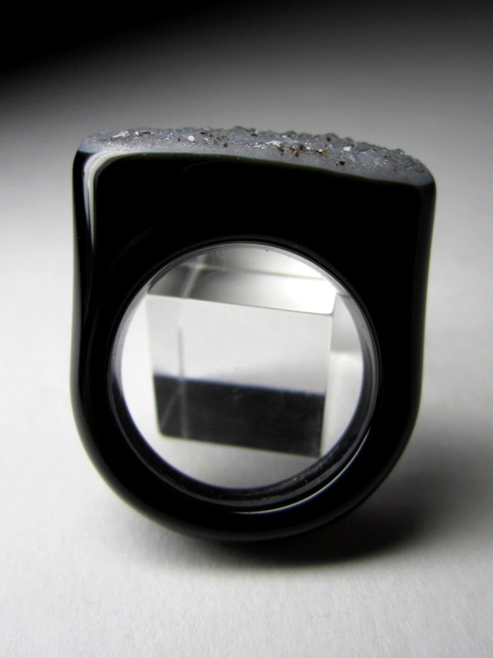 Taille mixte Bague en cristaux d'agate noire Bague en cristaux d'agate naturelle Bijoux de qualité en vente