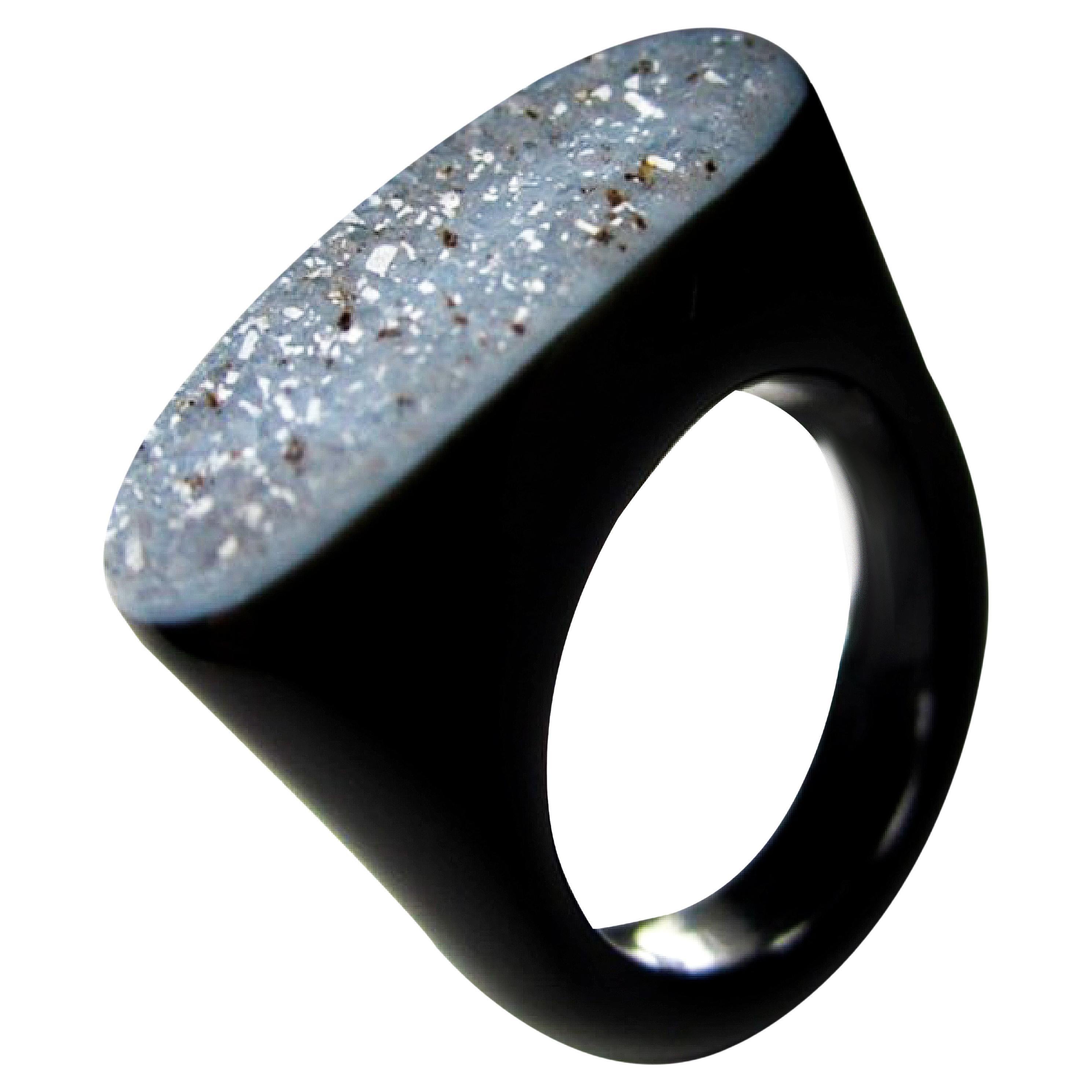 Black Agate Rock Crystals Ring Natural Agate Gemstone Fine Jewelry