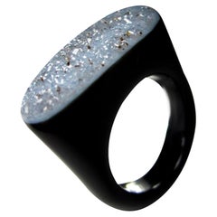 Black Agate Rock Crystals Ring Natural Agate Gemstone Fine Jewelry