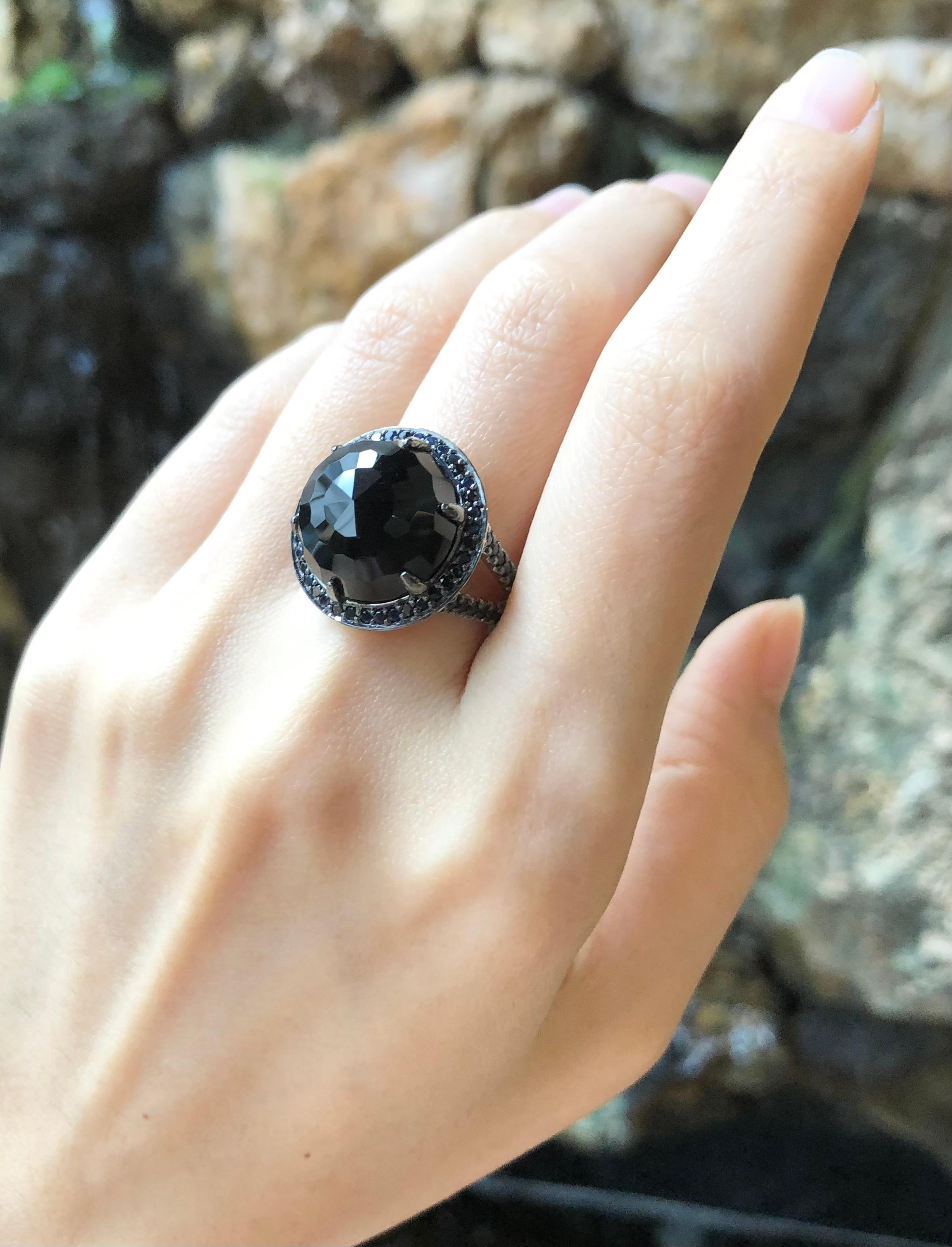 Black Agate 12.30 carats with Black Sapphire 0.97 carat Ring set in 18 Karat White Gold Settings

Width:  1.8 cm 
Length: 1.8 cm
Ring Size: 54
Total Weight: 9.64 grams


