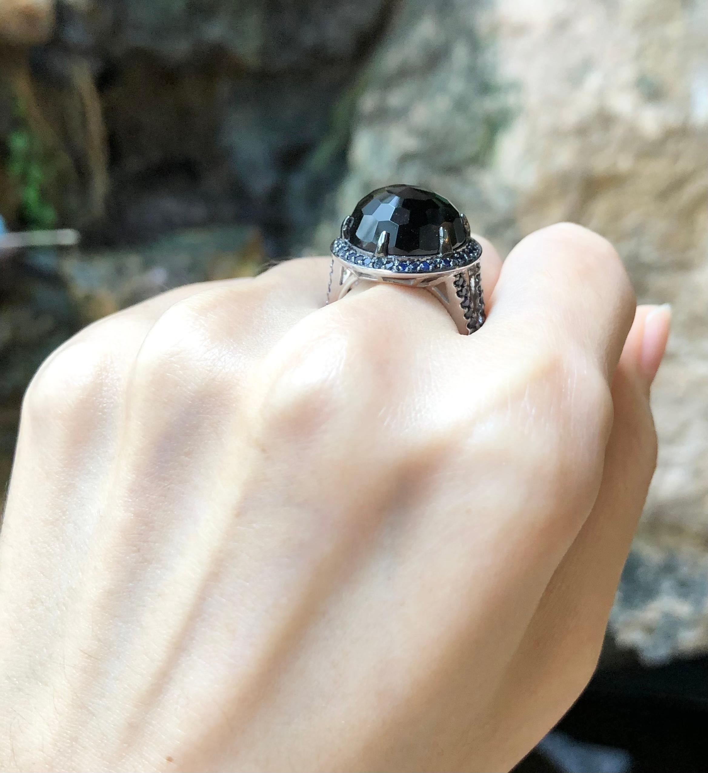 Black Agate with Black Sapphire Ring Set in 18 Karat White Gold Settings In New Condition For Sale In Bangkok, TH