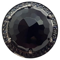 Black Agate with Black Sapphire Ring Set in 18 Karat White Gold Settings