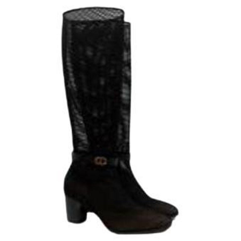 black Airtex heeled long boots For Sale at 1stDibs
