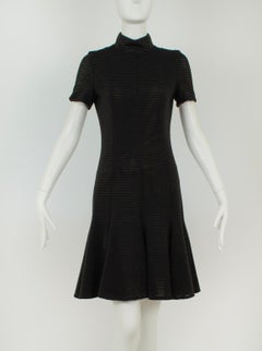 Robe de jour ajustée et évasée en côtes avec illusion, noire, Akris, étiquettes d'origine - S, 2012