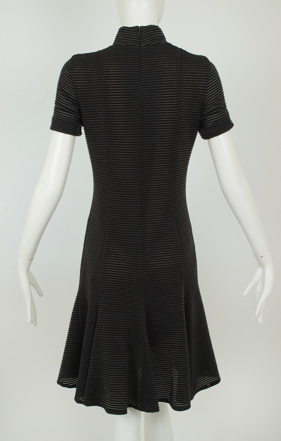 Black Akris Illusion Ribbed Fit and Flare Day Dress, Original Tags – S, 2012 For Sale 2