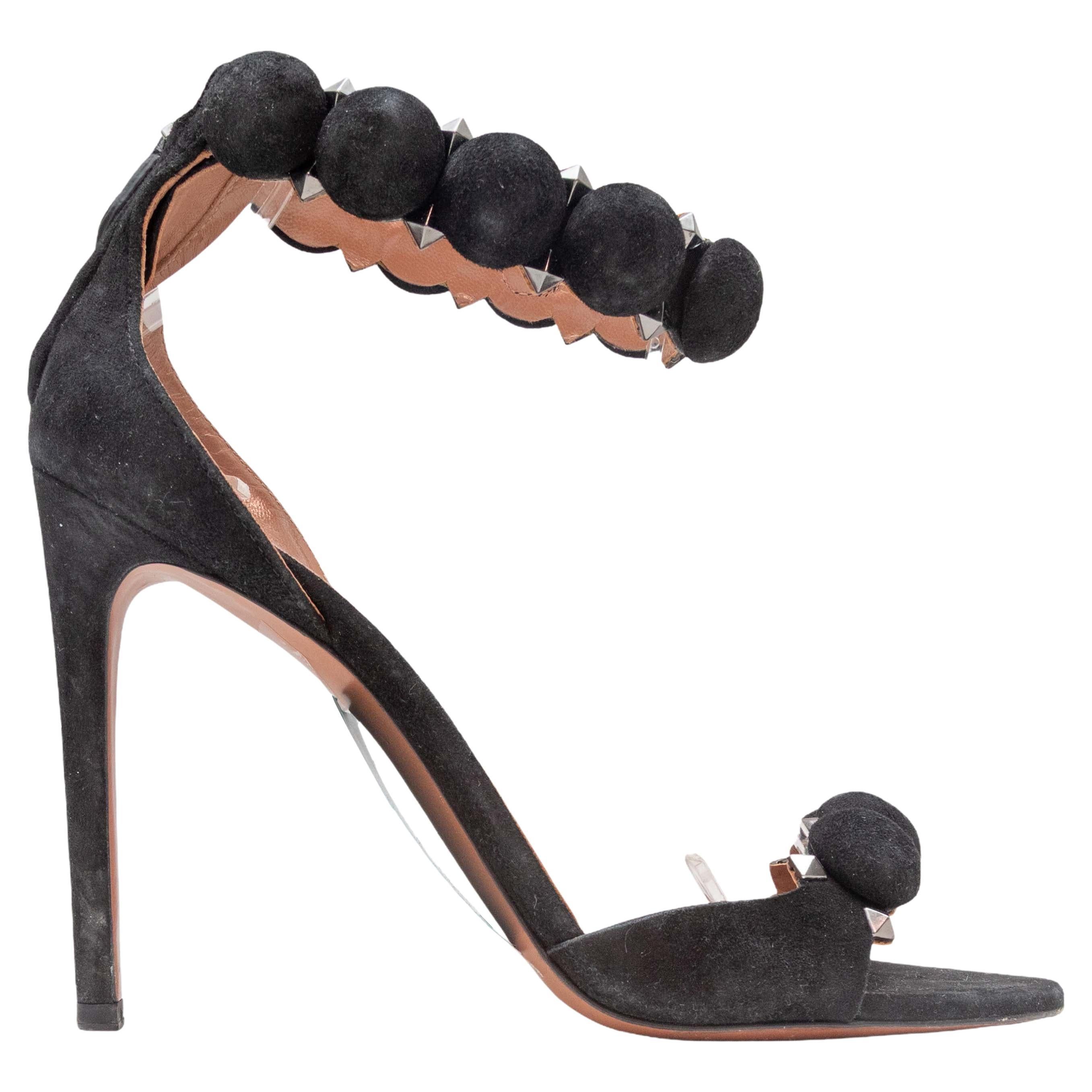 Black Alaia Ankle Strap Heeled Sandals For Sale