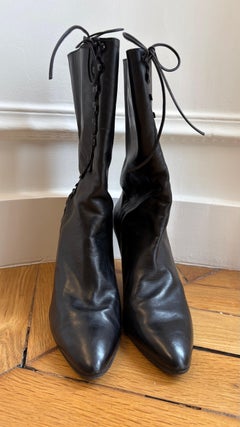 Black Alaïa by Diego Dellavalle Heeled Leather Boots with lace tie up 1986