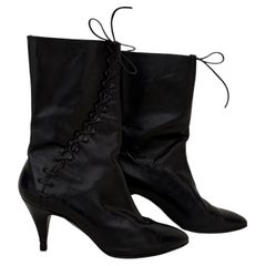 Black Alaïa by Diego Dellavalle Heeled Leather Boots with lace tie up 1986