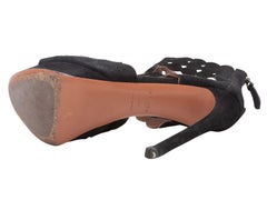 Black Alaia Suede Laser cut Platform Heeled Sandals Size 37.5
