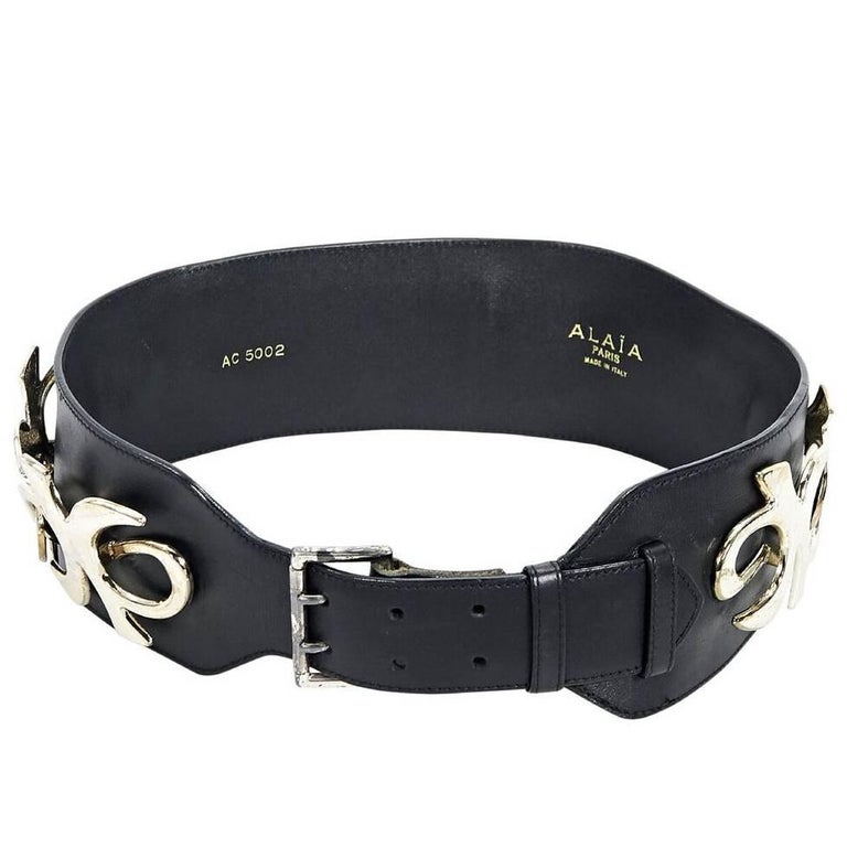 Black Alaia Wide Leather Hardware Belt For Sale at 1stDibs