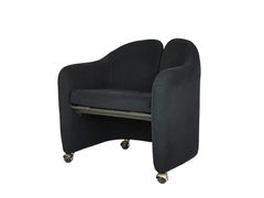 Black Alcantara PS142 Wheeled Armchairs by E. Gerli for Tecno, 1970, Set of 2