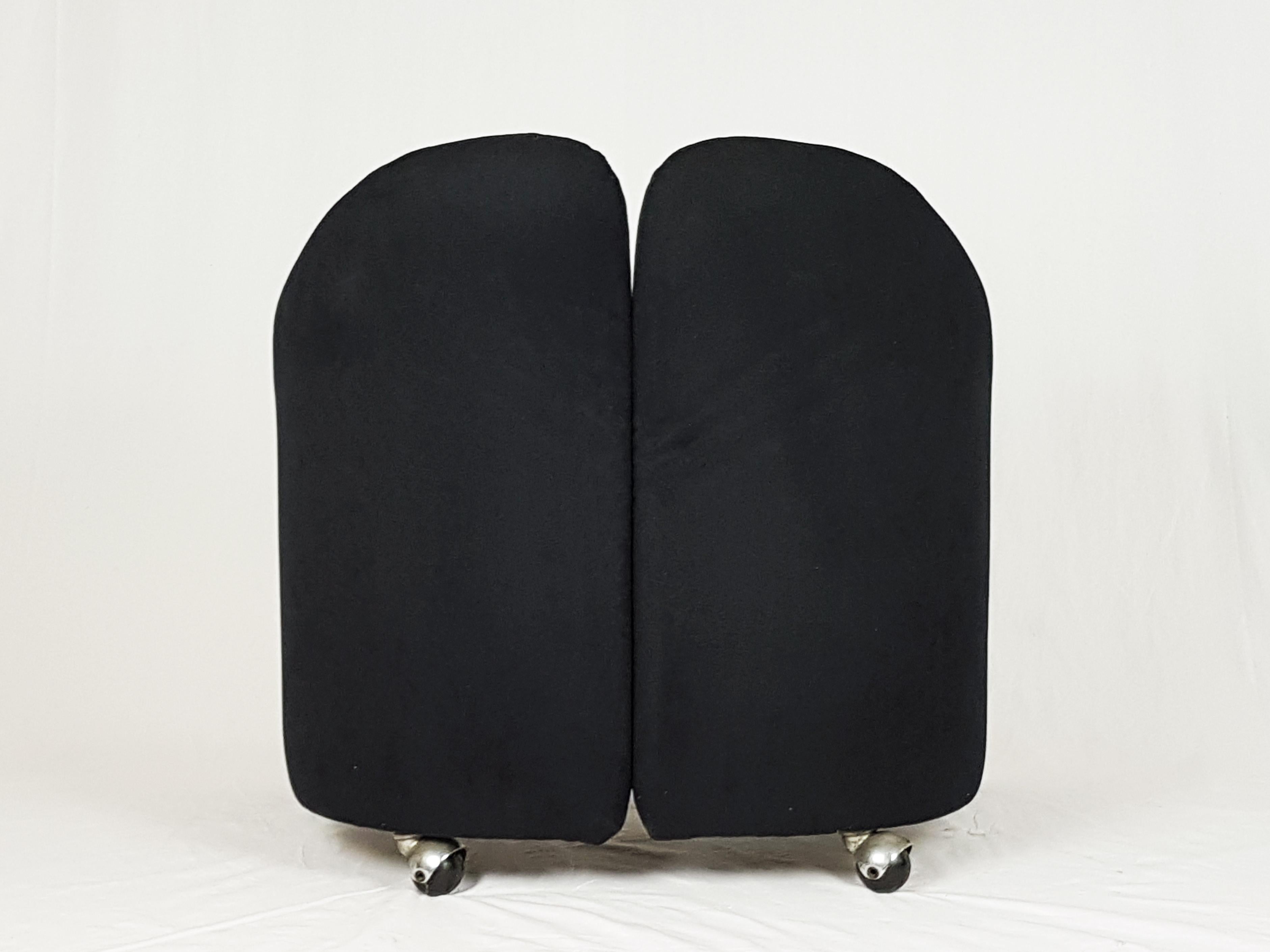 Fabric Black Alcantara PS142 Wheeled Armchairs by E. Gerli for Tecno, 1970, Set of 2